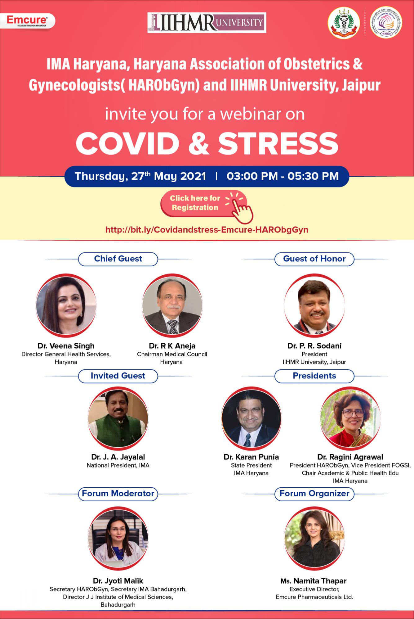 IMA Haryana and HARObGyn in partnership with IIHMR University, Jaipur organized a webinar on 'COVID & Stress'