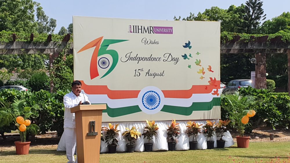 Dr. P.R Sodani, President of the University, addressed the gathering on the 75th Independence Day
