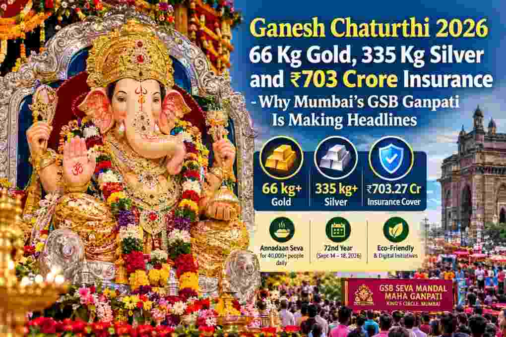 GSB Ganpati 2026: 66 Kg Gold, 335 Kg Silver and ₹703.27 Crore Insurance