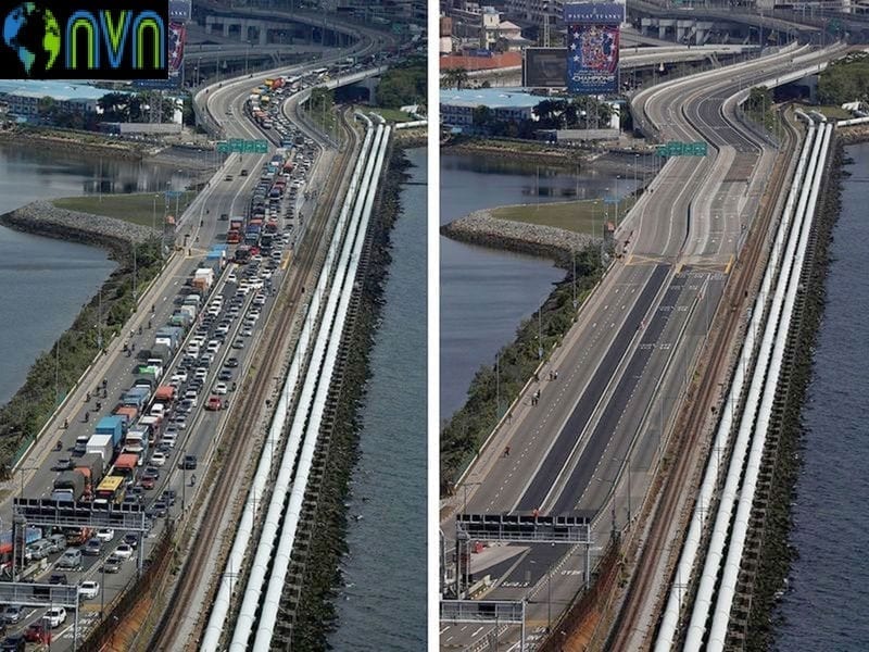 The Woodlands Causeway between Singapore and Malaysia before L and after Malaysia imposed a lockdown on travel. 170ed9e1d98 original ratio