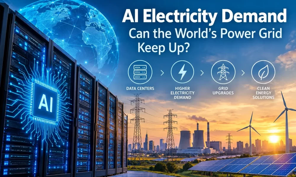 AI electricity demand from data centres and its impact on power grids, renewable energy and electricity supply.