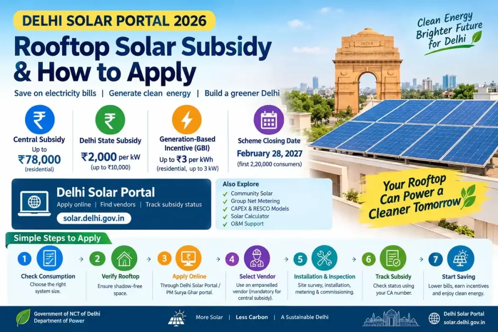Delhi Solar Portal 2026: How to Apply for Rooftop Solar Subsidy 117 Delhi Solar Portal 2026 rooftop solar subsidy and PM Surya Ghar application
