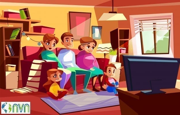 family together watching tv illustration parents children sitting sofa 33099 351