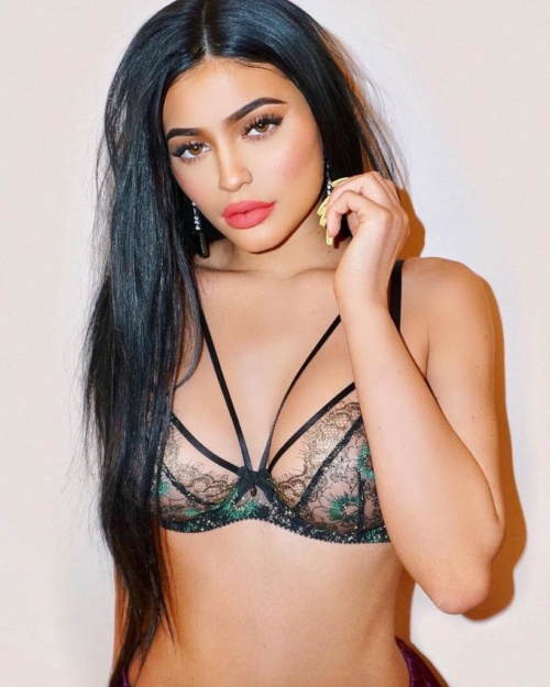 Kylie Jenner in a net brassiere.