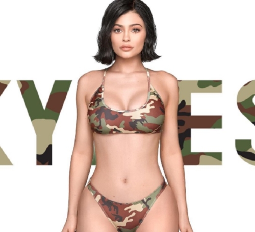 Kylie Jenner in army bikini