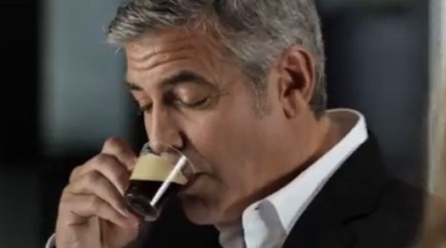 George Clooney sipping coffee shot 