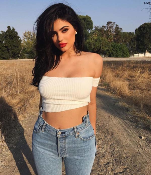 Kylie Jenner in white off shoulders