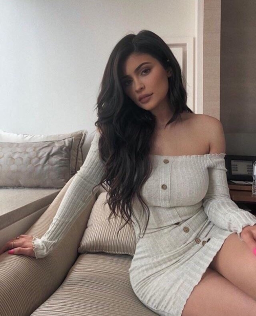 Kylie Jenner in off white sexy dress 