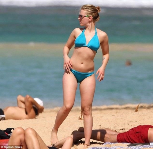 Scarlett Johansson having a great time on the beach