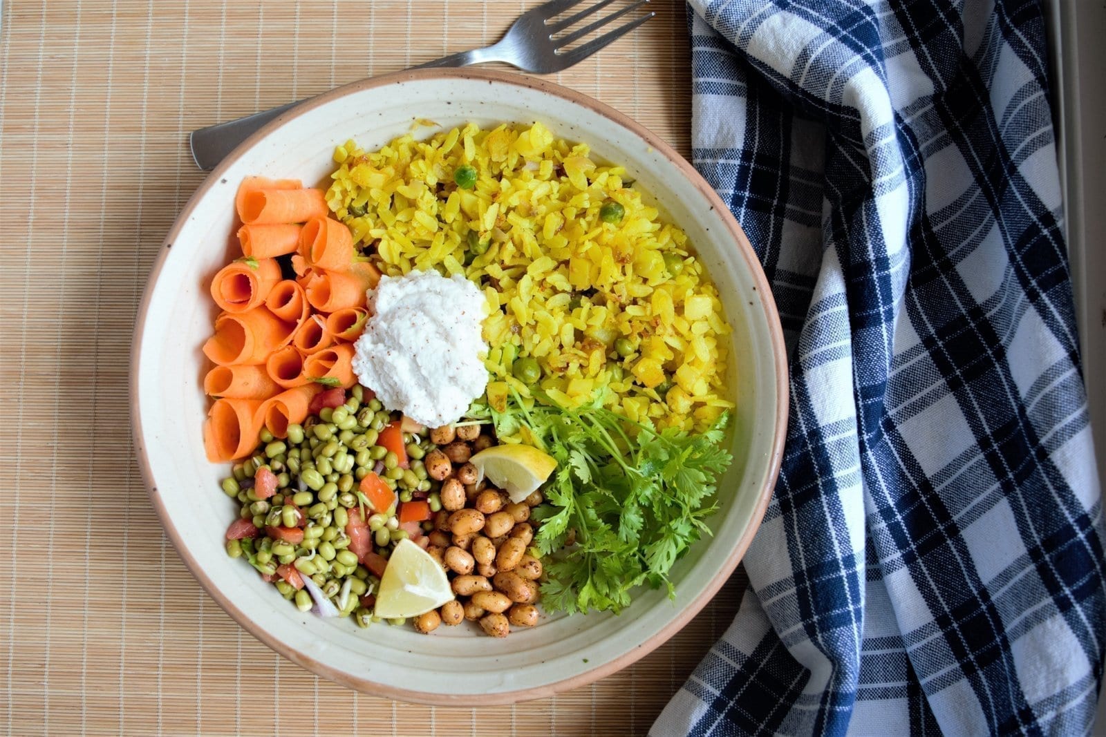 poha breakfast bowl recipe with sprouts